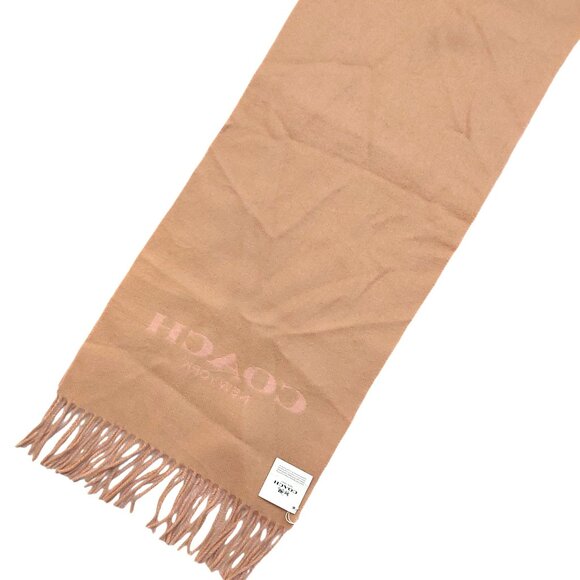 COACH Classic Vintage Pink Tan Reversible Wool & Cashmere Scarf VWT $175 - Picture 7 of 13